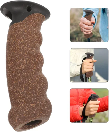 Vista 6 de Mango de bastón, mango de caña de senderismo, mango de corcho, agarre de poste de trekking, puntas de bastón, protectores de repuesto, adaptador