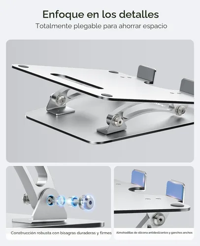 Vista 6 de Nulaxy Soporte para portátil totalmente ajustable para escritorio, elevador de computadora de aluminio plegable doble con ventilación térmica