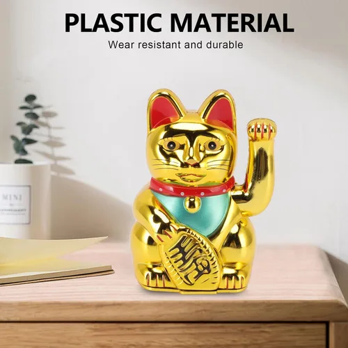 Vista 8 de Lucky Fortune Cat, gato de la suerte japonés con brazo agitado, figura de gato de buena suerte de Feng Shui, funciona con pilas, adorno