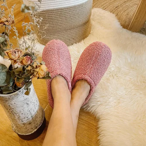 Vista 2 de HomeTop Mocasines de espuma viscoelástica de piel rizada y mullida con forro polar