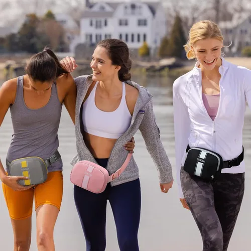 Vista 7 de Riñonera de moda para mujer, riñonera con correa ajustable, riñonera para viajes, entrenamiento, correr, senderismo, A9. Marrón, Riñonera de moda
