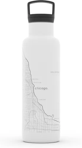 Vista 115 de Well Told Botella de agua aislada con mapa de Washington DC grabado, botella de acero inoxidable grabada (21 onzas, blanco) botella aislada de mapa