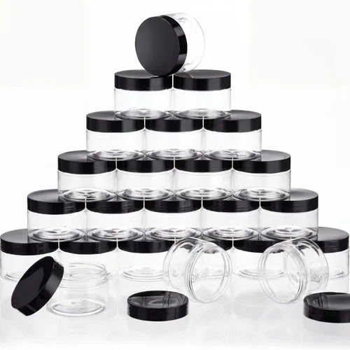 Vista 44 de SATINIOR 24 frascos de plástico transparente vacíos con tapas, recipientes de almacenamiento redondos de boca ancha para productos de belleza