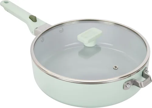 Vista 16 de GoodCook Sartén de cerámica con mango y tapa extraíbles, compatible con inducción, antiadherente y apta para horno, 3 cuartos de galón, verde salvia