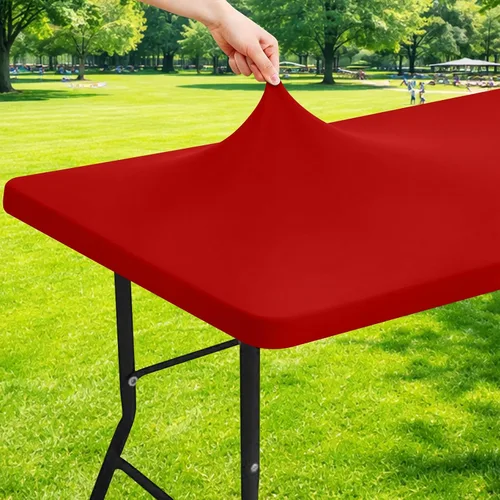 Vista 39 de Moosfor Mantel rectangular de elastano de 4 pies, manteles elásticos ajustables para pícnic, funda elástica y lavable para mesa de patio para Azul