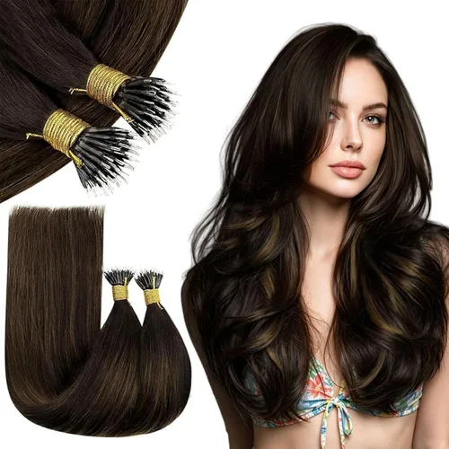 Vista 73 de RUNATURE Extensiones de cabello humano con punta en U, color marrón ceniza a rubio platino