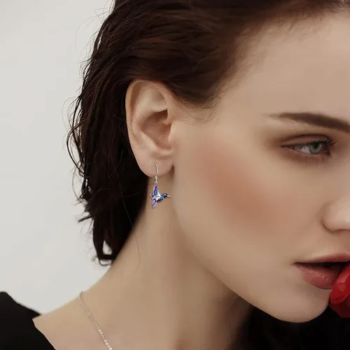 Vista 2 de YFN Aretes de colibrí, diseño de pájaro, plata de ley 925, regalos de joyería para mujer