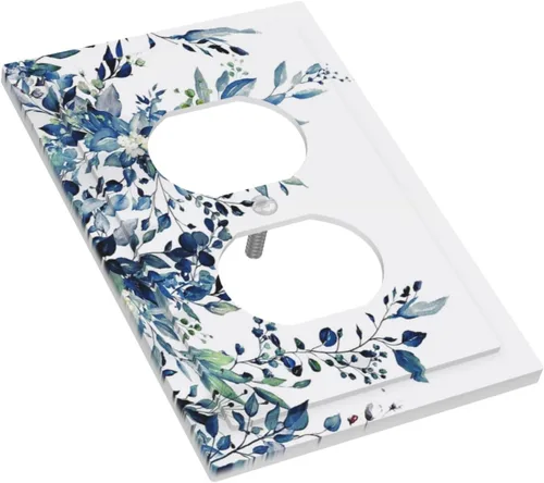 Vista 3 de Cubiertas de Enchufe Dúplex de 1 Gang con Hojas Florales de Eucalipto Azul en Acuarela, Placa Frontal Decorativa para Interruptor de Luz, Placa