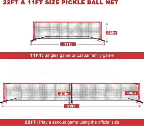 Vista 6 de Fostoy Portable Pickleball Net Set with Wheels, Regulation Size 22 FT & Half Court 11 FT, Steady Metal Frame Pickle Ball Net Set System with Carry