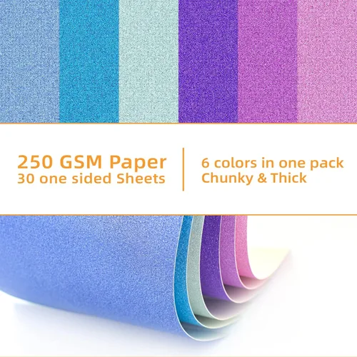 Vista 3 de Papel de cartulina con purpurina, 30 hojas de papel con purpurina de 8.82 oz/m², papel de manualidades brillante A4 de primera calidad, cartulina