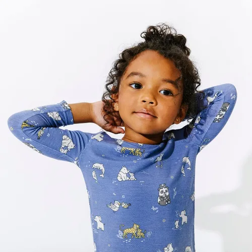Vista 4 de Bellabu Bear Conjunto de pijama de bambú de dos piezas para niños y niñas, pijamas familiares a juego, viscosa de bambú