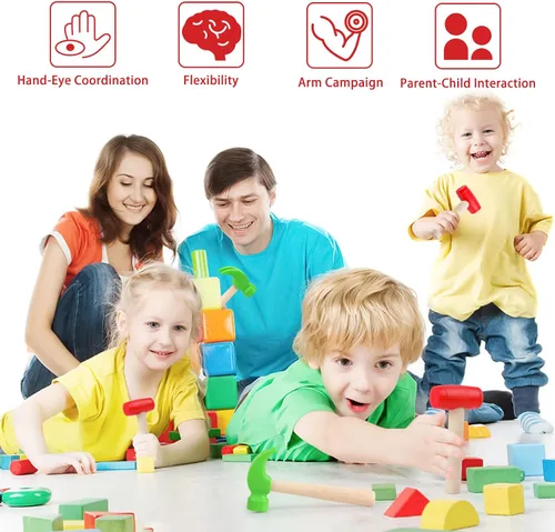 Vista 3 de Martillos de madera de simulación de martillos de madera pequeños de plástico para niños pequeños, herramientas de mantenimiento portátiles