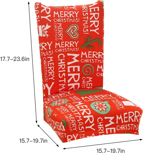 Vista 2 de Juego de 4 fundas protectoras para sillas de comedor navideñas, elásticas, extraíbles y lavables, fundas protectoras para sillas de comedor, fundas