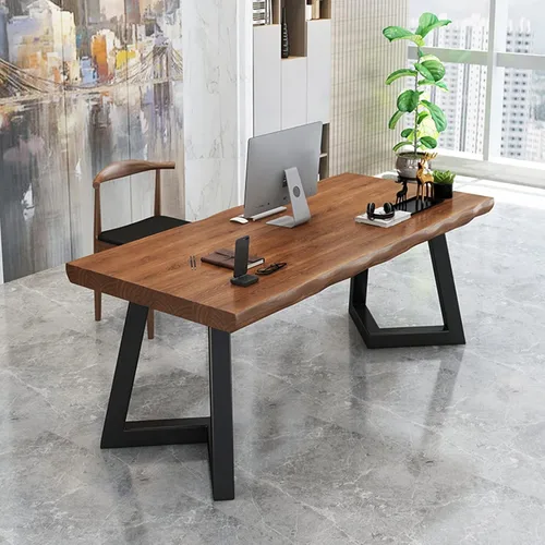 Vista 2 de HUAHUA Escritorio de computadora para el hogar, escritorio y silla de oficina de madera maciza, escritorio de escritorio de 2.0 in, escritorio
