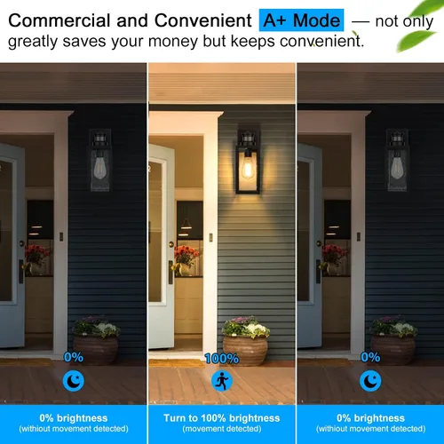 Vista 2 de Paquete de 2 luces de pared para exteriores con sensor de movimiento, aplique de pared exterior del atardecer al amanecer