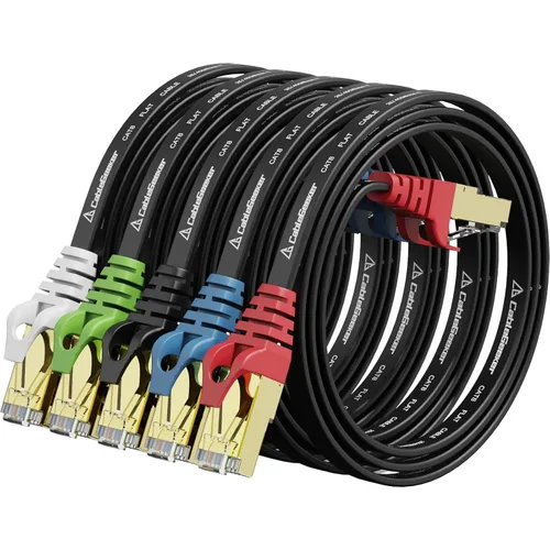 Vista 15 de CableGeeker Cables Ethernet planos blindados Cat8, 1 pie, paquete de 5, todo negro Negro (All-Black)