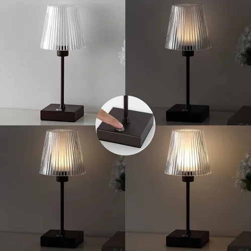 Vista 4 de JONATHAN Y JYL7225A - Lámpara LED recargable portátil de bronce aceitado de 12.5 pulgadas, con pantalla acrílica acanalada transparente, regulable