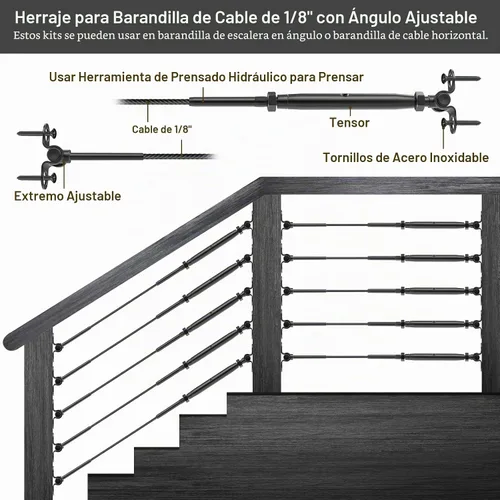 Vista 4 de BLIKA - Juego de barandillas de cable negro de 1/8 pulgadas, 10 pares