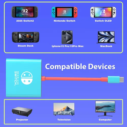 Vista 2 de Switch TV Docking Station for Nintendo Switch 2 and Steam Deck,TV Dock Adapter Compatible with Nintendo Switch 12 HDMI Adapter Max Output