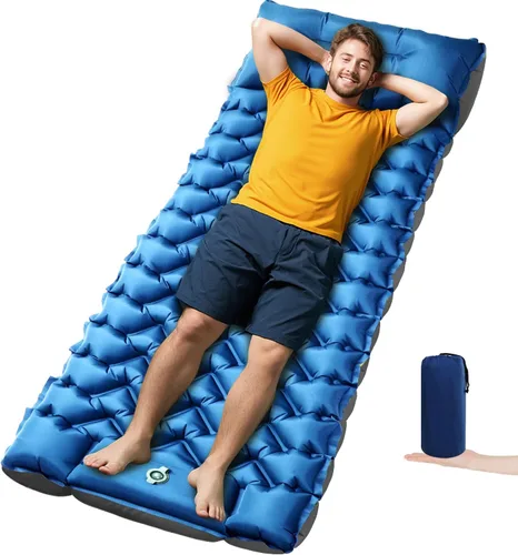 Vista 10 de Colchoneta para dormir, almohadilla de dormir compacta para acampar con almohada bomba de pie integrada, colchoneta inflable para viajes