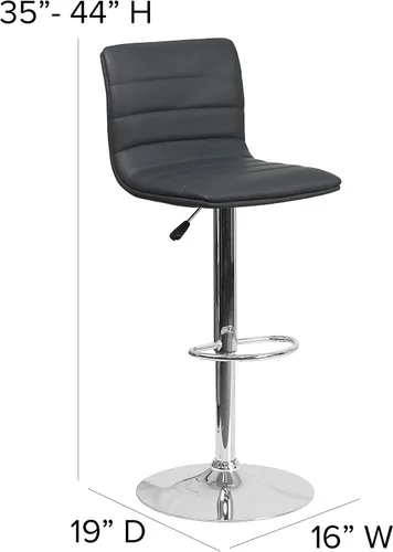Vista 3 de Flash Funiture silla de bar ajustable con base cromada, Vinilo, Gris