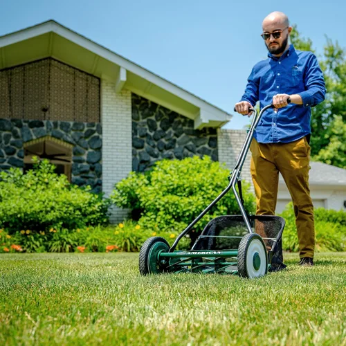 Vista 103 de American Lawn Mower Company 1204-14 Cortacésped de carrete de empuje de 4 hojas de 14 pulgadas, color rojo
