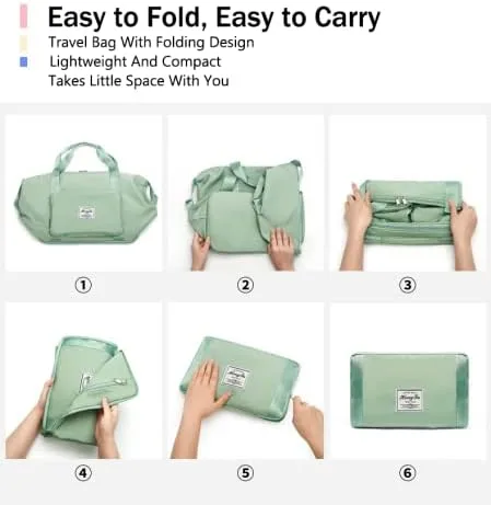 Vista 6 de Bolsa de viaje de gran capacidad, bolsa de lona expandible, resistente al agua, plegable, con compartimentos húmedossecos, bolsa de viaje de gran