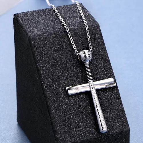 Vista 2 de Mens S925 Sterling Silver Large Cross Pendant Necklace 24 Inches Silver Chain