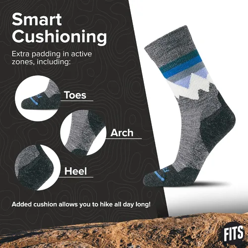 Vista 5 de FITS Mountain Top Light Hiker for Men and Women, Merino Wool Moisture-Wicking, Breathable, Odor Resistant, Cushioned