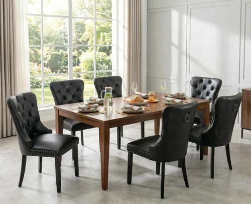 Vista 10 de Shunzhi Juego de 2 sillas de comedor de piel sintética, sillas de comedor Beige