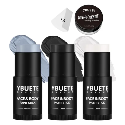 Vista 8 de YBUETE Blanco Negro Cara Cuerpo Pintura Palo Set para Halloween Cosplay SFX