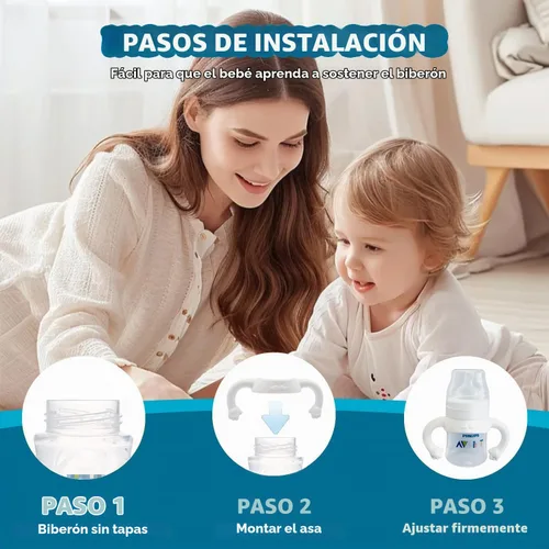 Vista 2 de Asas de botella de silicona suave compatibles para biberones Philips Avent anticólicos AirFree, 4 unidades (blanco)