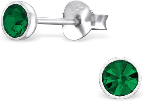Vista 4 de Juego de 3 pares de aretes redondos de plata de ley 925 con trébol irlandés de la suerte, herradura de cristal, color verde esmeralda (sin níquel)
