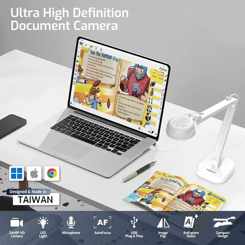 Vista 7 de Cámara de documentos USB INSWAN INS-1 — 8MP Ultra HD, enfoque automático, LED, micrófono incorporado, compatible con Windows, Mac, iPad, Chromebook