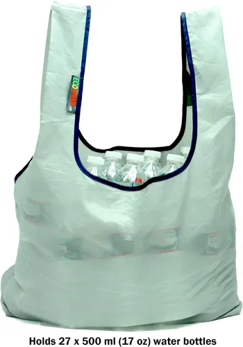Vista 5 de Paquete de 3 bolsas plegables de nailon Ripstop súper fuertes y reutilizables con bolsa incorporada