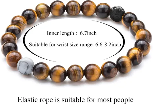 Vista 3 de Hamoery Pulsera elástica con cuentas de piedra de ojo de tigre de 0.315in para hombres y mujeres, pulsera de yoga de piedra natural, Piedra
