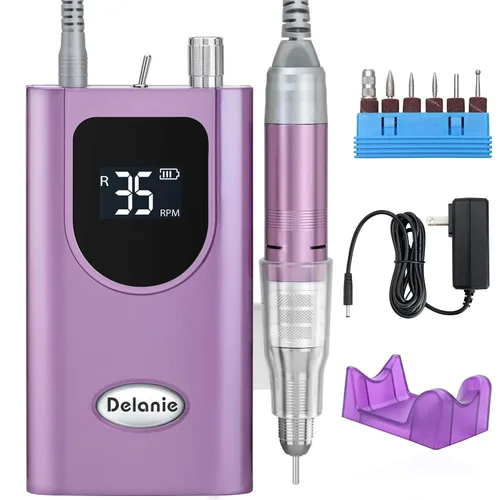 Vista 8 de Delanie Taladro de Uñas Profesional de Alto Torque 35000 RPM Recargable Portátil Eléctrico Lima de Uñas para Acrílico y Gel con Puntas para Negro