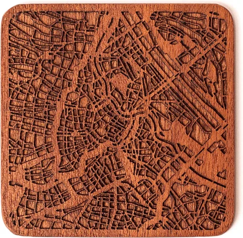 Vista 148 de Posavasos Amsterdam Map by O3 Design Studio, 1 pieza, posavasos de madera Sapele con mapa de la ciudad, hecho a mano, varias ciudades opcionales