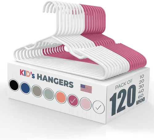 Vista 17 de Perchas de plástico para niños de 12 pulgadas, paquete de 10 unidades, fabricadas en los Estados Unidos, capacidad de 5 libras, perchas para ropa