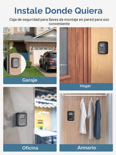 Vista 6 de Caja de seguridad Puroma para llaves, caja de seguridad impermeable con combinación de 4 dígitos, montaje en pared, gran capacidad, para exteriores