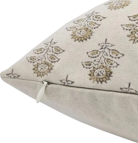 Vista 3 de Funda de cojín decorativa de algodón grueso hecho a mano con estampado floral boho, 14x14 pulgadas, con cremallera invisible, perfecta