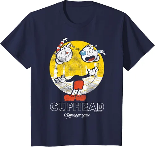 Vista 29 de Cuphead Camiseta con Mugman Head Malabarismo Negro