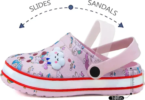 Vista 3 de XPKWS Zuecos para niños pequeños, niños y niñas, zapatos de jardín con luces LED, sandalias ligeras con luces, antideslizantes, de secado rápido