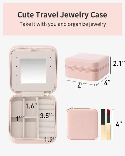 Vista 4 de Vlando Pequeño organizador de joyas de viaje, vitrina de joyería para niñas y mujeres, regalo de dama de honor, anillos, aretes, collares