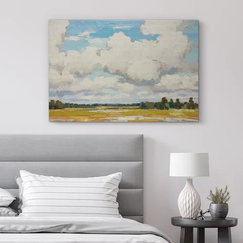 Vista 3 de SIGNFORD Lienzo impreso para pared, cielo nublado, bosque verde, prado, naturaleza, desierto, ilustraciones florales botánicas, arte moderno