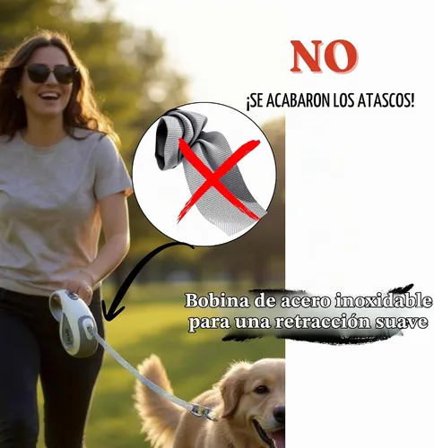 Vista 5 de Correa retráctil para perro con soporte para bolsa de excrementos, correa retráctil de nailon de 16 pies, correa retráctil para perros medianos a