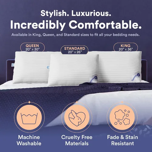 Vista 2 de Continental Bedding Serenity Collection 700 Fill Power - Almohada de plumón húngara en tamaño bajo, mediano, extra loft, plumón certificado RDS