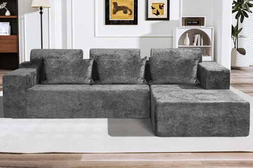 Vista 18 de HABUTWAY Sofá modular modular de 101 pulgadas con asiento profundo, moderno sofá convertible en forma de L, sofá tapizado con diván para sala