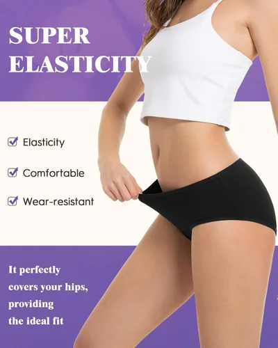 Vista 6 de TANSTC Ropa interior de época para mujer, de flujo pesado, de alta absorción, posparto, a prueba de fugas, de algodón, hipster, paquete de 3