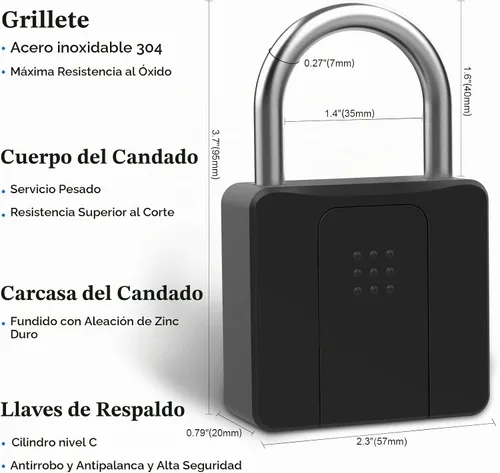 Vista 6 de Candado de huellas dactilares, Dhiedas Pad Lock con huella dactilar Bluetooth llave impermeable resistente cerradura de combinación para valla al